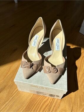 Jimmy Choo Women's “Twinkle” suede d’Orsay Pointed Toe Knot Pumps-38. Worn once!